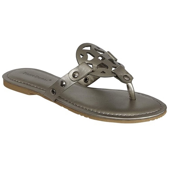 PEWTER SILVER ornate thong sandals Pierre Dumas NIB 6 6.5 7 7.5 8.5 9 10 M Width - Picture 7 of 12